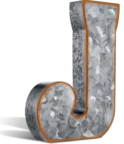Yaocom 12 Metal Letter J Wall Decor Large 3D Galvanized Shelf Letter Signs