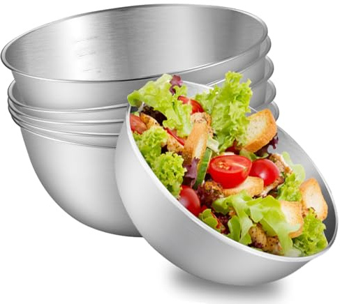 VEGOATY Set di 6 ciotole in acciaio inox, 700 ml, 17 x 8 x 7 cm, impilabili, con linee di scala, per insalata da cucina, ciotola da servizio, ciotola gourmet