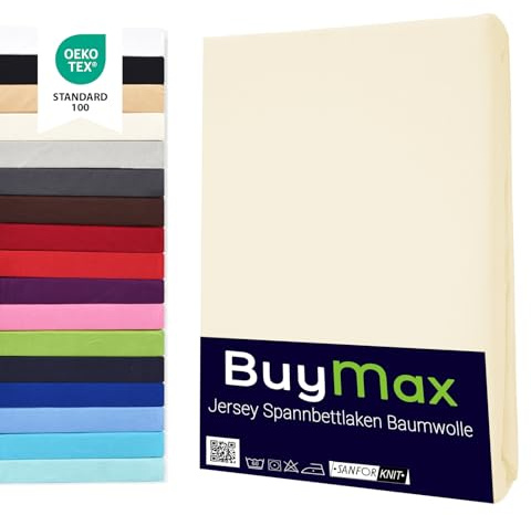 Buymax® Dra-på-lakan 90x200 cm – 2-pack, 100% bomull jersey, för madrasser upp till 25 cm, Beige