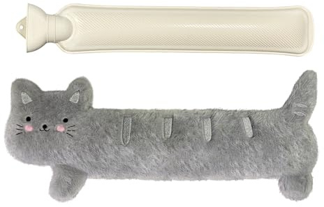 Borsa Acqua Calda Peluche, 2L Borsa Dell'acqua Calda Lunga, Hot Water Bottle In Gomma Premium, Boule Acqua Calda Per Collo E Spalle, Schiena, Gambe E Vita (Gatto)