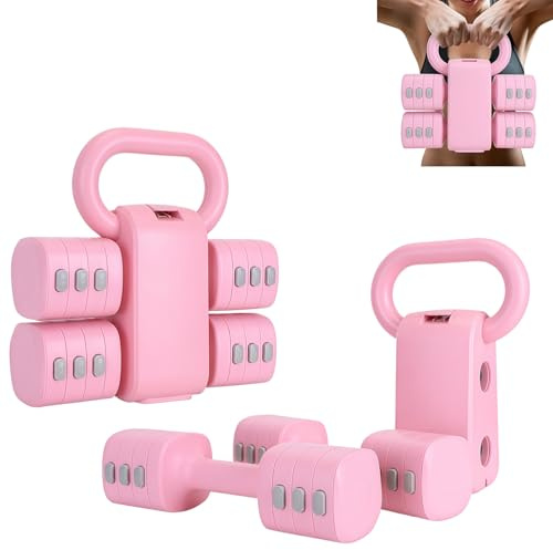 Yinnhom Justerbara hantlar, kettlebells-set, 2-i-1 sportset med kettlebell, 2 kg/3 kg/4 kg/5 kg dumbbell-set för kvinnor och män, vikthantel för styrketräning hemma, hemträning, utrustning