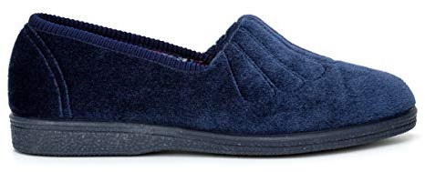 Sleepers Womens Wide Fit Fan Stitched Slippers with Rubber Sole Navy Blue 4 UK