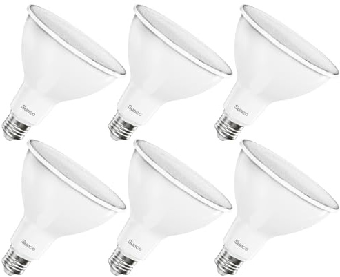 Sunco 6 Pack Outdoor Flood Light Bulbs LED PAR38, Waterproof, 1050 LM, 13W (100W Equivalent), 3000K Warm White, Wet Rated, Dimmable, E26 Base, for Backyard Landscape Porch Garage Yard, UL.