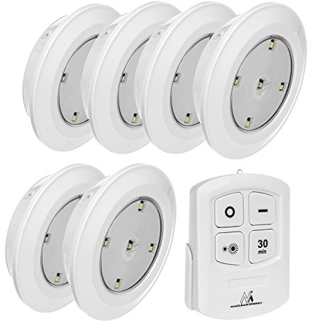 Maclean MCE165 Set aus 6 x LED-Glühlampen + Fernbedienung mit 4 Funktionen Unterbauleuchte Deckenbeleuchtung Wandlampe Kabellos Lampe Batteriebetrieben Weiß