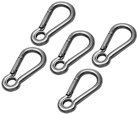 Karabinerhaken aus Edelstahl, 6 mm x 62 mm, mit Karabiner-Clip, Karabiner für Schlüsselanhänger, Haustier-Leinen, zum Aufhängen, Basteln und Outdoor-Sportaktivitäten, 5 Stück
