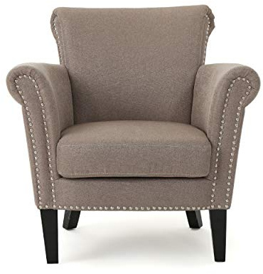 Christopher Knight Home Brice Vintage Scroll Arm Studded Fabric Club Chair, Light Coffee / Dark Brown, 31D x 29.5W x 31.5H in