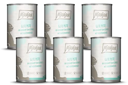 MjAMjAM - Premium Nassfutter für Katzen - gute Pute an gedämpftem Kürbis, 6er Pack (6 x 400 g), getreidefrei mit extra viel Fleisch