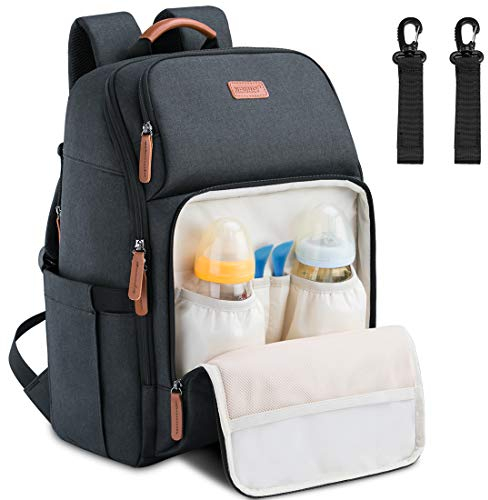 NEWHEY Sacs à Dos à Langer pour Bébé Imperméable Grand Capacité Sac de Voyage Multifonction Sac à Dos vec 2 Sangles de Poussette pour Maman Papa Noir