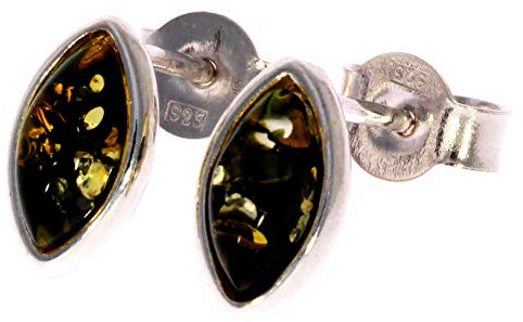 Noda - Orecchini a perno ovali in ambra baltica, argento sterling