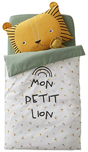 VERTBAUDET Housse de Couette bébé Mon Petit Lion Ivoire imprimé/Vert 100X120