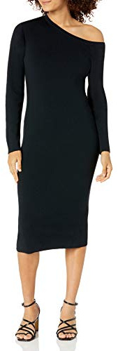 The Drop Giselle, Abito Midi in Maglia con Scollatura Asimmetrica da Donna, Nero, S