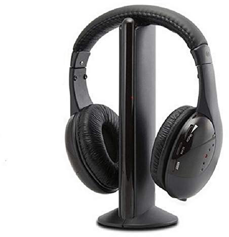 Cuffie wireless 5 in 1 per HDTV, TV, VCD, PC, MP3, MP4, CD, DVD, smartphone con radio FM e microfono wireless