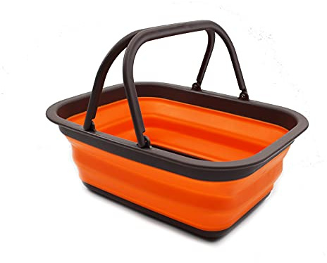SAMMART 9.2L zusammenklappbar Containeranne mit Griff-tragbarer Picknickkorb für den Außenbereich–platzsparender Aufbewahrungsbehälter (Braun/Orange)