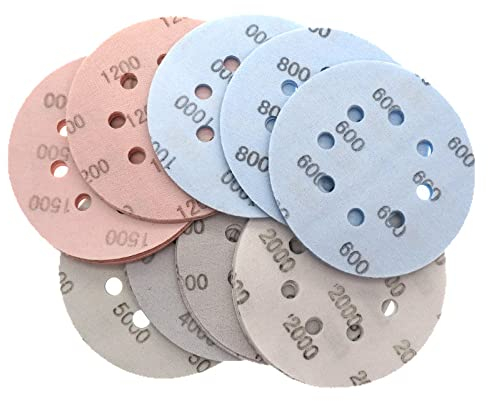 15PCS 5 pollici 125mm 8 fori morbido superfine bagnato/asciutto gancio e amp; Dischi abrasivi per pellicola per carrozzeria ad anello per vernice carta vetrata abrasiva grana 60-5000, grana assorti