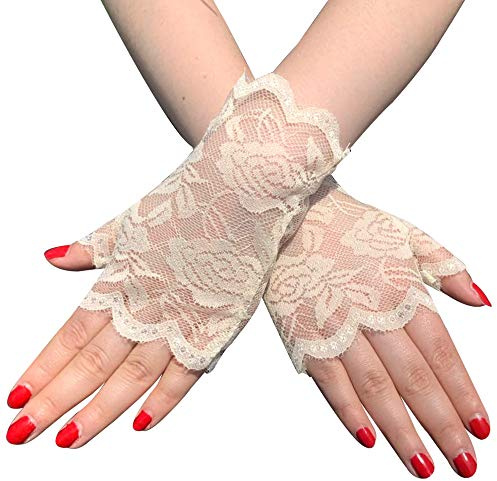 PTNKUIIY Gants courts en dentelle pour femme, gants sans doigts, gants de mariage, gants de protection UV, gants d'été, gants de conduite, gants en maille pour mariage, opéra, dîner, thé, beige