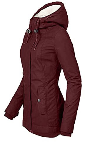 WLDOCA Damen Baumwolle Parka Jacke Lammfell Baumwolle Mantel Damen Baumwolle Kleidung Plus Samt Kapuzenjacke,Burgundy,XXL