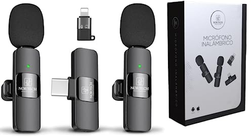 NORTECH INNOVATION® 2 x Kabelloses Bändchen-Mikrofon für Handy, Kabelloses Ansteckmikrofon mit langer Akkulaufzeit, kabelloses Mikrofon für iPhone/Android (DUAL)