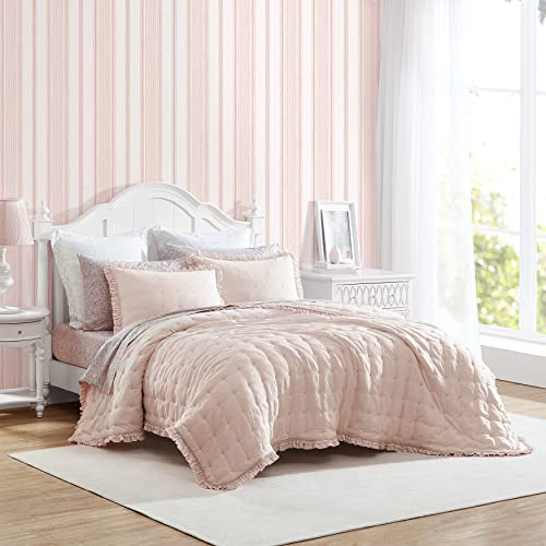 Laura Ashley - Juego de edredón Queen, Juego de Ropa de Cama Reversible Que Incluye Funda(s), para Todas Las Estaciones, casa de Campo D Cor (Hailee Rosa, matrimonial/Queen)