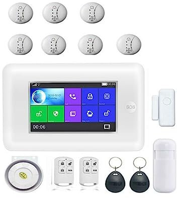 DELURA Alarm System TFT Screen WIFI 4G Home Burglar Security GSM Alarm System Door Motion Detector APP Control Fire Smoke Detector Alarm Zero false positive rate (Color : J KIT)