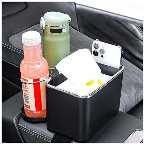 JNNJ Auto Armlehne Aufbewahrungsbox, Auto-Getränkehalter mit Aufbewahrungsbox, Multifunktionale Autokonsolen Telefon Taschentücher Wasserbecher Organizer(Schwarz)