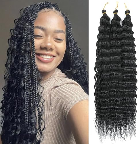 MLETULIPS Ocean Wave Crochet Hair Extensions Deep Wave Braiding Crochet Hair Soft Synthetic Curly Braiding Crochet Hair for Black Women (1B, 18 inch (pack of 3）)