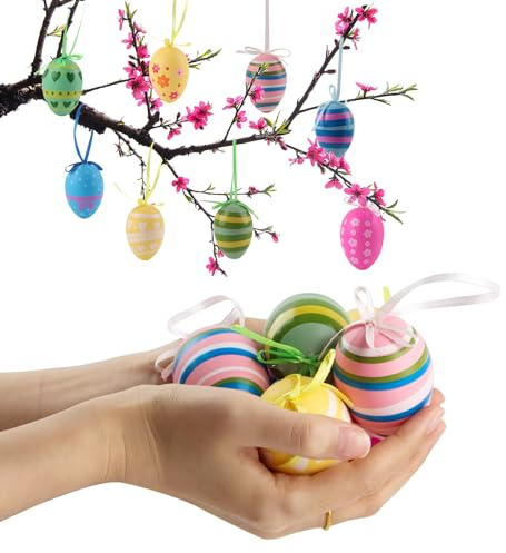 ZoneYan 24 Stück Osterdeko, Ostereier Zum Aufhängen, Ostereier, Osterdekoration, Ostereier Deko, Deko Ostern, Osterdekoration, Frühlingsdeko Zum Aufhängen (6cm)