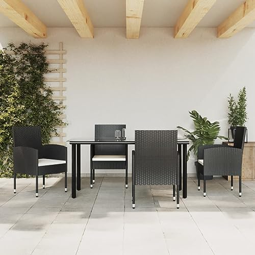 ULUYYUC 5-TLG. Garten-Essgruppe, Eckbankgruppe Eckbank Schlafsofa Fußhocker Geeignet für Balkon Hinterhof Außenbereich Garten Schwarz Poly Rattan und Stahl