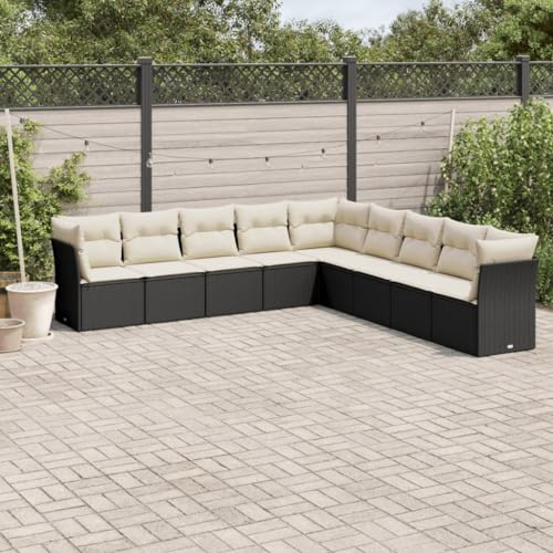 ULUYYUC 9-TLG. Garten-Sofagarnitur, Küchensofa Eckbank Küche Eckbank Bodensofa Geeignet für Garten Balkon Außenbereich Hinterhof mit Kissen Schwarz Poly Rattan
