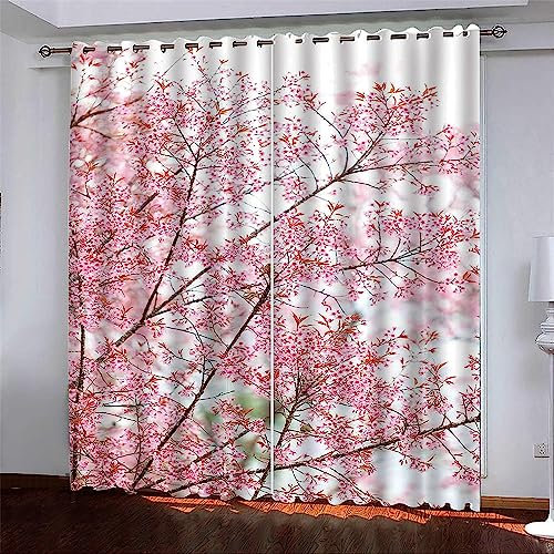 Schattierung Vorhänge 2Er Set 3D Rosa Blumenbaum Druck Isolierung Schalldichte Kinder Gardinen Blickdicht Mit Ösen Vorhang Fenster Für Wohnzimmer Schlafzimmer Balkon 2 X 150 X 280 Cm -1F1W4P6J8B1E5L6K