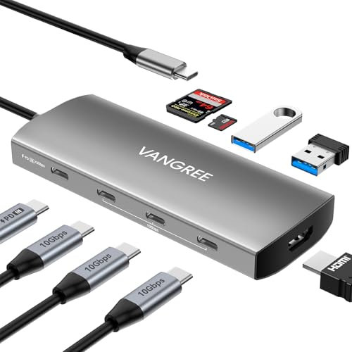 Hub USB C a USB C 10Gbps: 3 Puertos USB 3.2 Gen 2, HDMI 4K@60Hz, 100W PD, 2 USB 3.0 + Lector SD/TF, Adaptador Multipuerto para MacBook Pro/Air, iMac, iPad Pro (No admite Monitor Type-C)