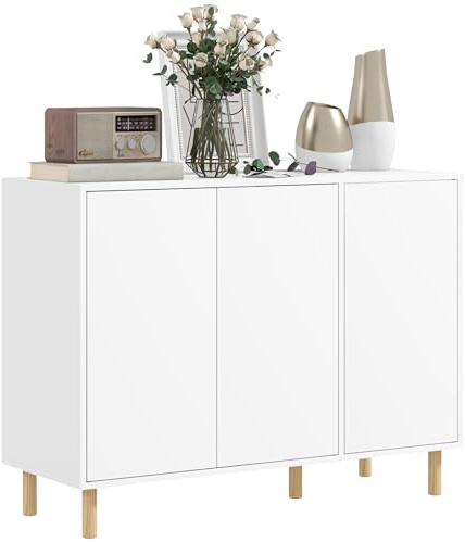 HOMCOM Credenza Moderna con 2 Armadietti a 3 Ripiani 107x40x80 cm Bianco