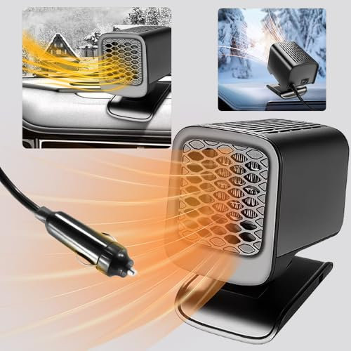 Abiemuce Riscaldamento per auto, 12 V, 120 W, termoventilatore per auto, girevole a 360°, riscaldamento portatile, anti-appannamento, per parabrezza, termoventilatore per auto con accendisigari,