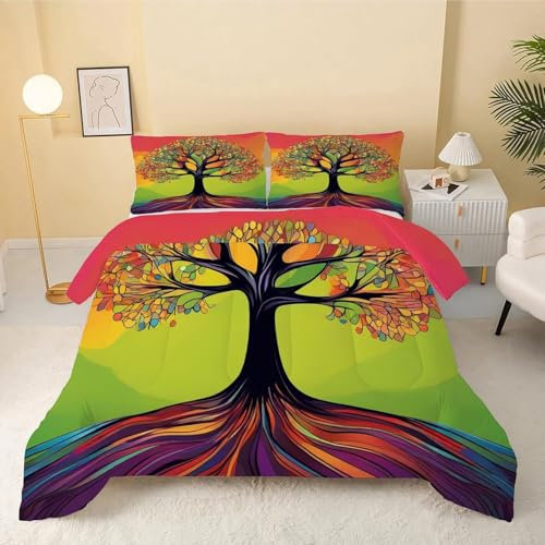 TMMDH Bettdecke 200x220 Ohne Bezug Nutzbar, Bunte Baumblätter Bettdecken Waschbar Ganzjahresdecke Kunst 4 Jahreszeiten Steppdecke, Bettzeug Microfaser mit 2 Kissenbezug für Sommer Winter Doppelbett