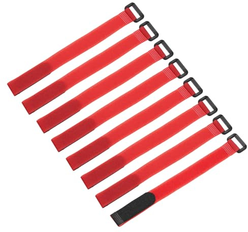 QUARKZMAN 8 Sangles de Fixation de Batterie Réutilisables, 0,8X10 Sangle de Serrage Réglable en Nylon Rouge Polyvalente avec Crochet et Boucle de Fixation pour Quadcoptères Fpv Rc Drone