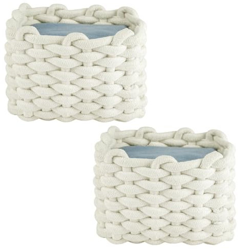 Aolso 2Pcs Woven Storage Baskets,Cotton Rope Basket,White Storage Baskets,Multipurpose Organiser Box for Cupboard Drawer Closet Shelf Dresser Nursery Decor Bathroom