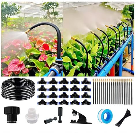 ​​Drip Irrigation Kit Automatic Watering System for Potted Plants, 360 Degree Adjustable Copper Micro Sprinklers, Quick Connect Tubing Fittings for Garden, Lawn, Patio, Balcony(20 Nozzles)