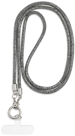 AOKSUNOVA Handykette Glitzer Lang Handyband zum Umhängen Grau | Schlüsselband mit Strass für Schlüssel, Ausweise und kleine Geräte, geeignet für Alltag, Reisen und besondere Anlässe