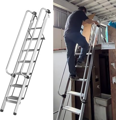 Aluminum Attic Ladder for Egress 6-Step Fire Escape Stairs with 5.25 Wide Tread 1.92m (6.3ft) Wall Mounted Loft Access Solution