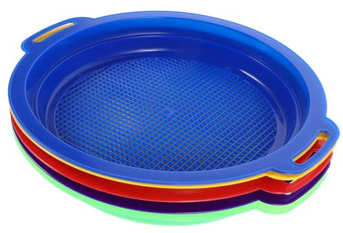 PartyKindom 5pcs Beach Sand Sifter: Kids Beach Sand Sieve for Sandbox Backyard & Pool Play Yellow Green Red Purple Blue - Summer Sandbox Accessories