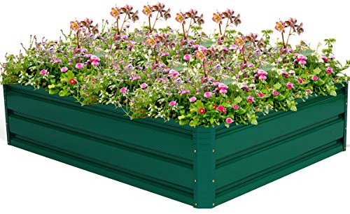 GOPLUS Carre Potager de Jardin 120 x 90 x 30 CM, Jardinieres Exterieur Métallique avec Fond Ouvert en Plein Air, Haut pour Légumes, Fleurs, Fruits, Herbes, pour Patio, Jardin, Serre, Gris Foncé