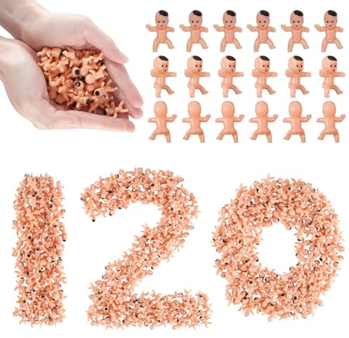 Mini Bébés en Plastique, 120 Pièces Mini Figurines Bébé Poupées en Plastique, pour Douche de Bébé, Jeux de Glaçons, Décorations de Fête (Marron Clair)