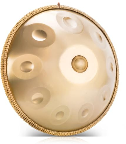 BIILOYY Handpan Instrument, 22 Zoll 10 Töne 432Hz Handpan Drum,D-Moll Steel Tongue Drum Zungentrommel für Yoga, Meditation mit Handtasczhen Trommelstöcken, Trommelständer (Gold, 10 Töne- 432Hz)