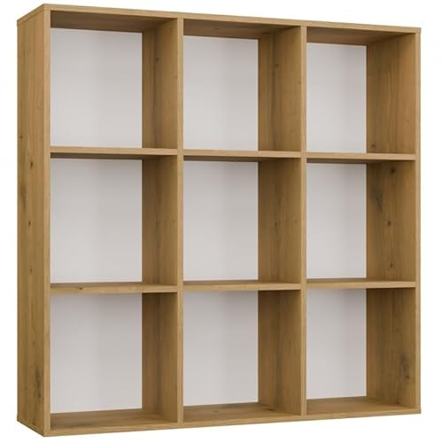 CDF Bücherregal Standregal Würfelregal 9 Fächer Raumteiler Aktenregal mit Rückwand Modernes Design Aufbewahrungsschrank für Wohnzimmer Büro Kinderzimmer Garderobe 110,5 x 110,5 x 30 cm - Eiche Artisan