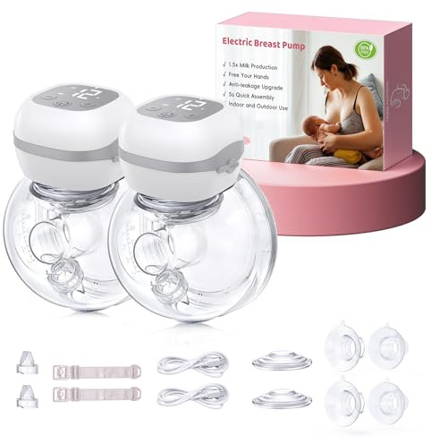 Haokoo Electric Breast Pump Wearable, Hands-Free & Ultra Quiet 40dB Portable Pump with 3 Modes & 12 Levels, Long Battery, 5s Quick Assembly, Lightweight 201g for Working & Nursing Moms, BPA-Free