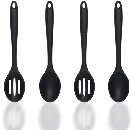 Eolilim Small Silicone Spoon 4Pcs, 8 Inch Mini Slotted Spoons for Stirring | Easy to Clean, Reusable, Nonstick, for Mixing, Baking, Serving