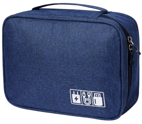 OFFCUP Travel Cable Organiser Bag, Portable Bag Electronics Organizer | Universal Large Capacity Travel Accessories for iPad, Cables, Chargers, Hard Drive, Power Bank, Game Cards (Blue)