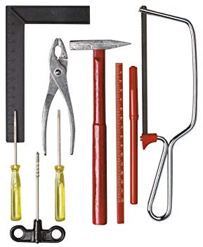 Pebaro 942 Werkzeug-Set in Tüte, 9 Teilen, für Hobby oder Junioer Handwerker, Basteln mit Holz, Werken, Bastelset, Geschenkidee für Kinder, Rot