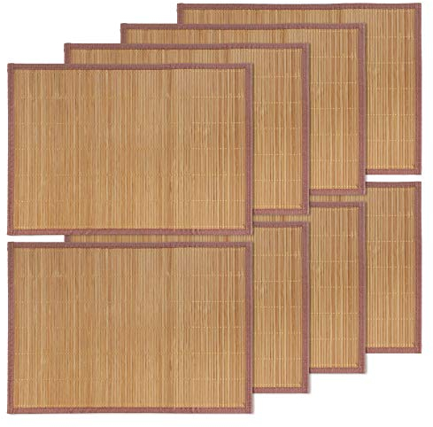 BambooMN Mantel individual de listones de bambú con borde de tela, impresión de color sólido, 45,7 x 33 cm, marrón, 8 unidades