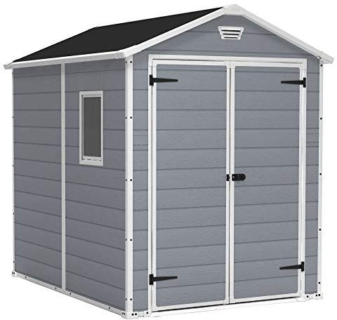 Keter Factor Schuppen für den Außenbereich, perfekt zur Lagerung von Terrassenmöbeln, Gartengeräten, Fahrradzubehör, Strandkörben und Rasenmäher, Taupe und Braun