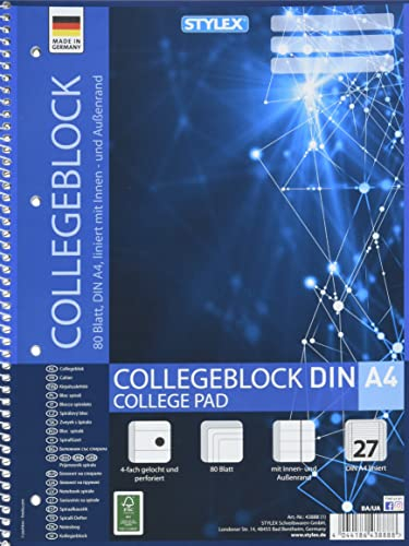 Stylex 43888 Spiral-Kollegblock A4, 80 Blatt, liniert